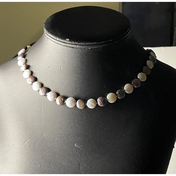 Baroque Pearl Necklace 18" With Sterling Silver Clasp In Iridescent Tones - Picture 7 of 8